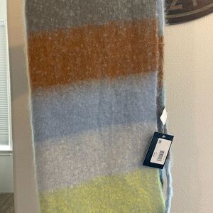 Striped Multicolor Cozy Wool Blend Scarf - Blue, Gray, Mustard, Lime